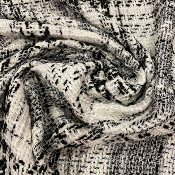 Woven and iridescent white & black tweed effect fabric