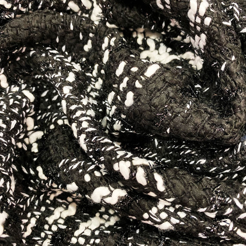 Woven and iridescent black & white tweed effect fabric