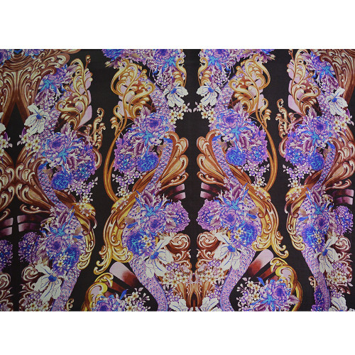 Purple floral printed silk chiffon fabric