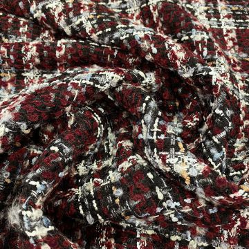 Woven and iridescent fabric burgundy/black silver lurex tweed effect