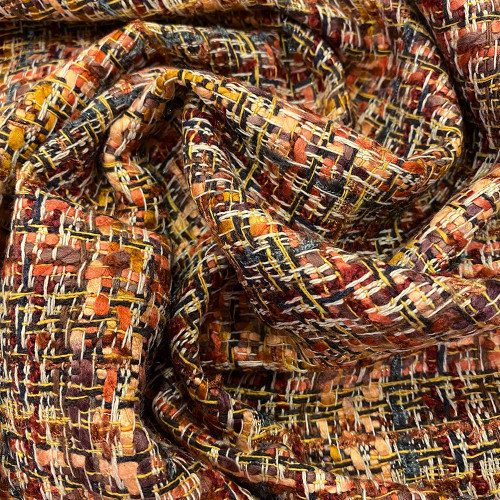 Woven and iridescent fabric orange tweed effect