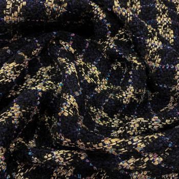 Woven and iridescent fabric with black/navy blue tweed effect