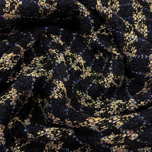 Tissu tissé et irisé effet tweed noir et bleu marine