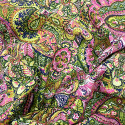 Pink and green paisley printed cotton voile fabric