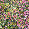 Tissu voile de coton imprimé paisley rose et vert
