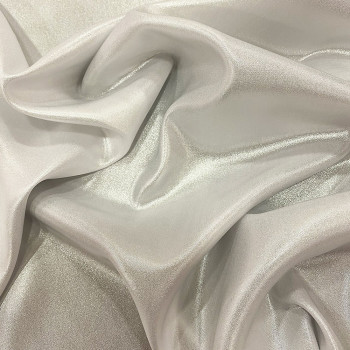 Tissu satin de soie lamé blanc