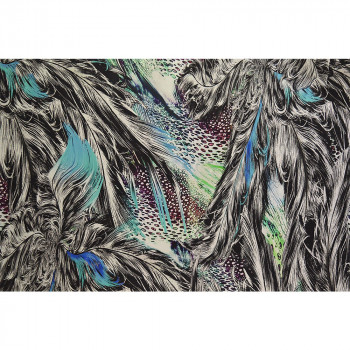Blue feather printed lycra satin fabric