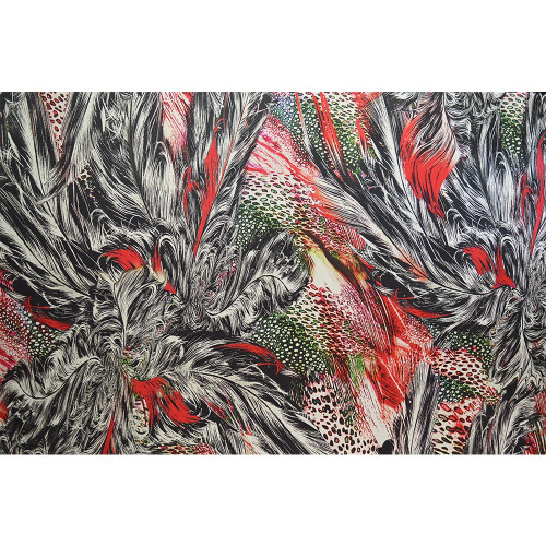 Red feather printed 100% silk satin fabric
