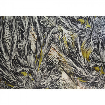 Green anise feather printed lycra satin fabric