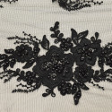 Black beaded and embroidered tulle fabric
