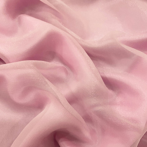 Pink lamé silk chiffon fabric