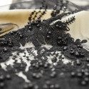 Black beaded and embroidered tulle fabric