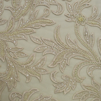 beaded tulle embroidered fabric champagne tissus ligne