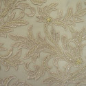 Champagne beaded and embroidered tulle fabric