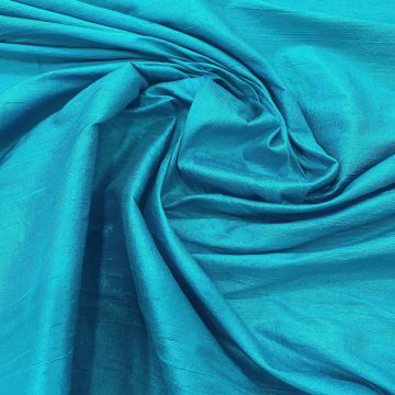 100% silk slub dupion fabric turquoise blue