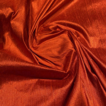 Tissu doupion de soie indien flammé 100% soie orange