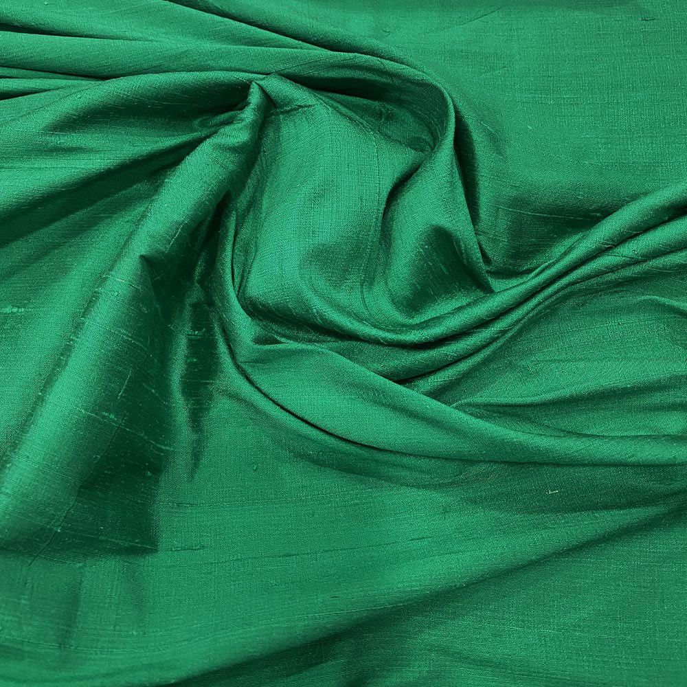 100% silk slub dupion fabric emerald green