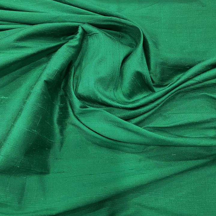 100% silk slub dupion fabric emerald green