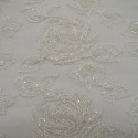 Ivory beaded and embroidered tulle fabric