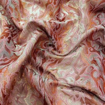 Tissu brocart de laine rose