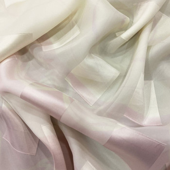 Pink printed fil coupé silk chiffon fabric (2 meters)