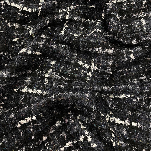 Tissu tissé et irisé effet tweed gris et blanc