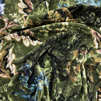 Tissu velours imprimé paisley vert
