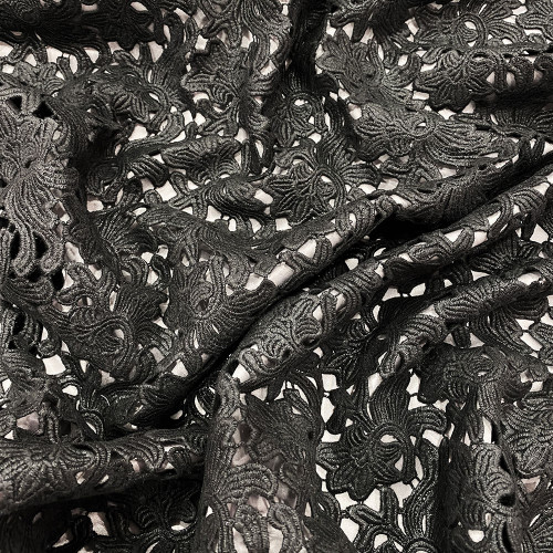 Black chemical lace guipure fabric