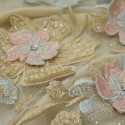 Jade pink champagne beaded and embroidered tulle fabric