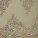 Mother-of-pearl beaded and embroidered tulle fabric