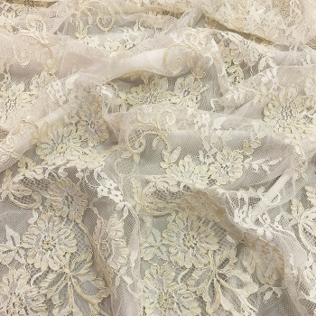 Ivory embroidered lace fabric