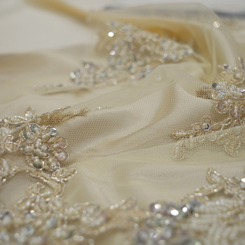Mother-of-pearl beaded embroidered tulle fabric