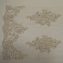 Champagne beaded and embroidered tulle fabric