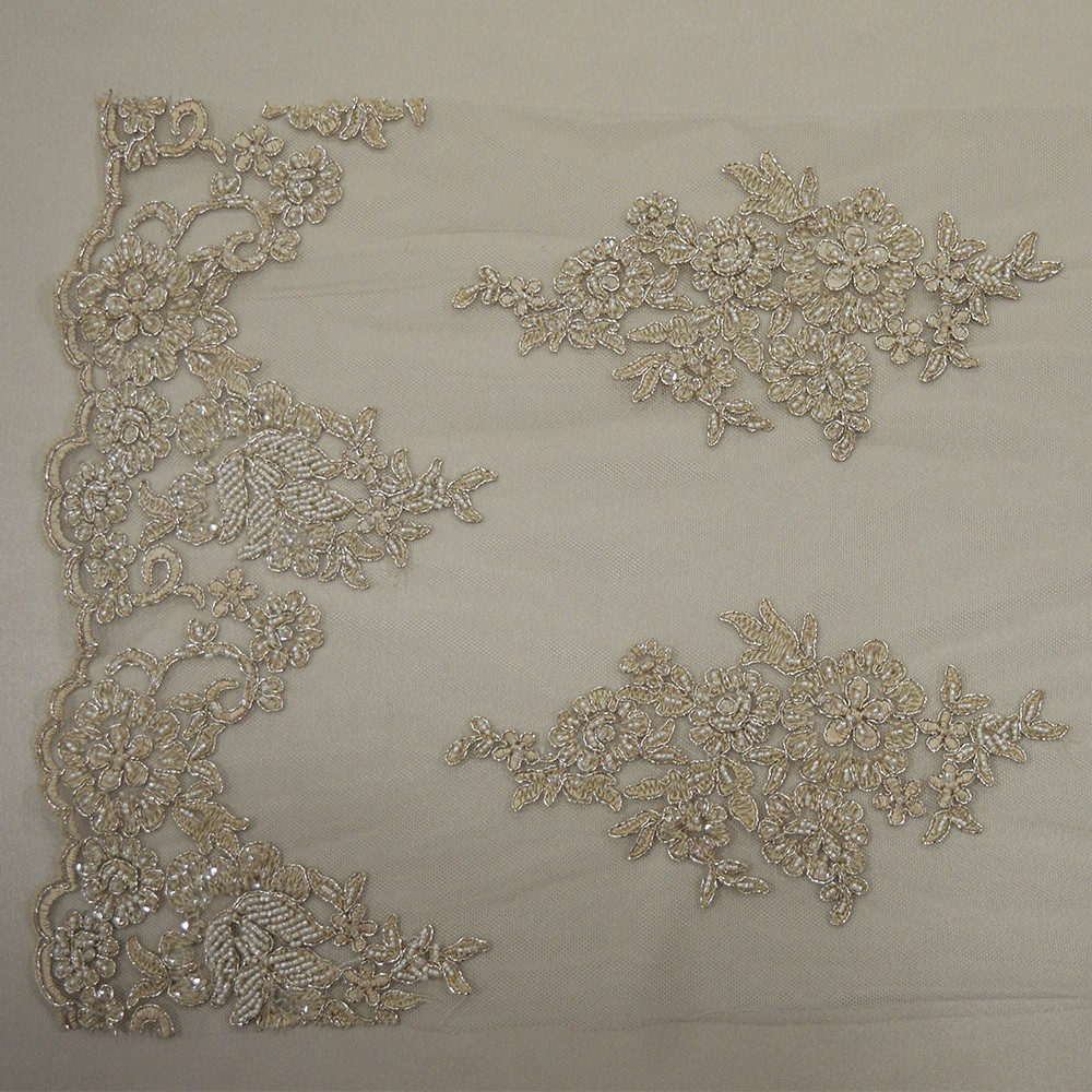 Champagne beaded embroidered tulle fabric — Tissus en Ligne