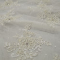 Ivory beaded embroidered tulle fabric