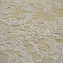 Skin beige beaded and embroidered tulle fabric