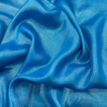 Tissu mousseline lamée 100% soie bleu turquoise