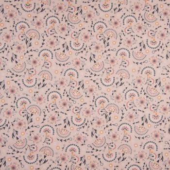 Tissu popeline 100% coton imprimé arabesque rose (2,80 mètres)
