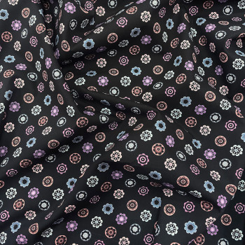Tissu popeline de coton motifs circulaires sur fond noir
