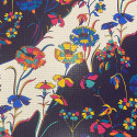 100% polyester piqué fabric with tricolor floral print