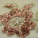 Gold/copper beaded and embroidered tulle fabric