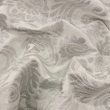 Tonal white jacquard fabric with silver threads