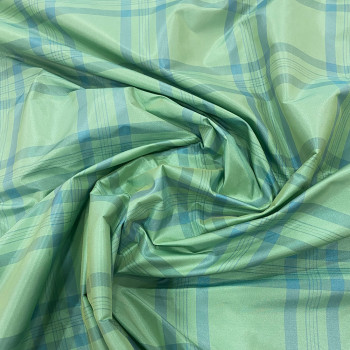 Pale green checked silk taffeta fabric