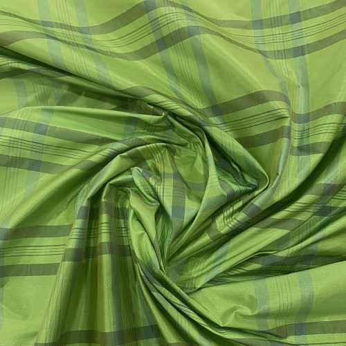 Absinthe green checked silk taffeta fabric