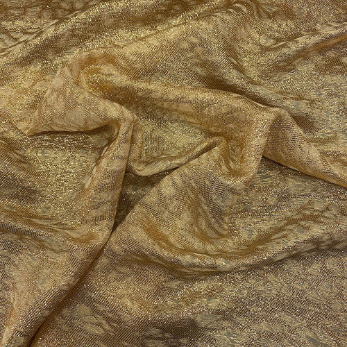 Tissu lamé de soie motif abstrait or sur fond or