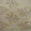 Champagne beaded and embroidered tulle fabric