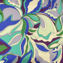 100% silk satin fabric with green and purple floral print