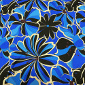 100% silk satin fabric printed with large blue flowers