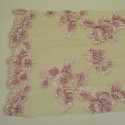 Pink beaded and embroidered tulle fabric