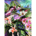100% silk satin fabric with vegetation print and purple leopard gradient